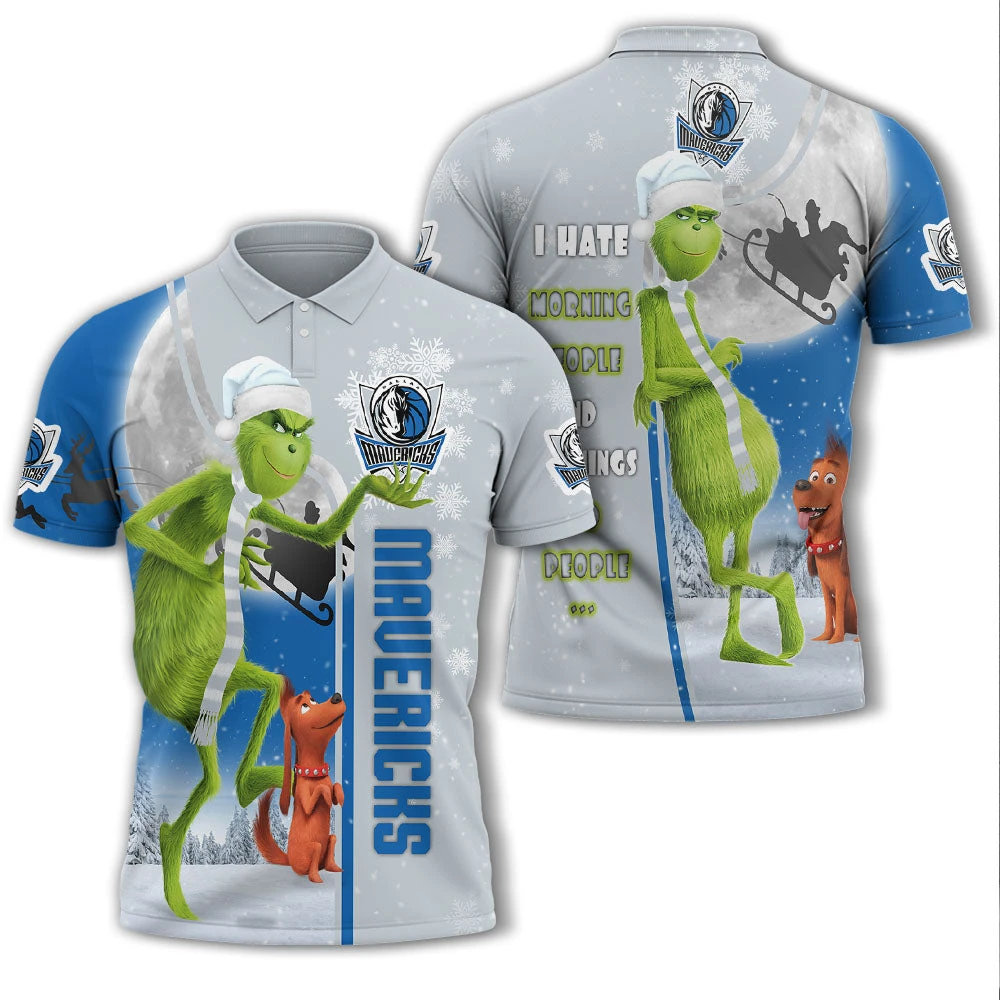 Personalized Funny Christmas The Grinch Dallas Mavericks NBA I Hate Morning People Shirt Gifts Unisex 3D Polo - Bluefink 3 Personalized Funny Christmas The Grinch Dallas Mavericks NBA I Hate Morning People Shirt Gifts Unisex 3D Polo - Bluefink
