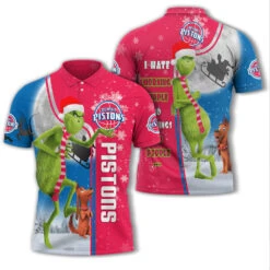 Personalized Funny Christmas The Grinch Detroit Pistons NBA I Hate Morning People Shirt Gifts Unisex 3D Polo - Bluefink
