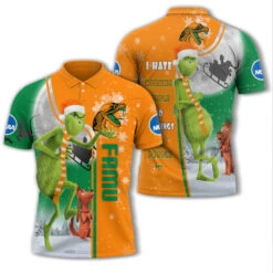 Personalized Funny Christmas The Grinch Florida AM Rattlers NCAA I Hate Morning People Shirt Gifts Unisex 3D Polo - Bluefink