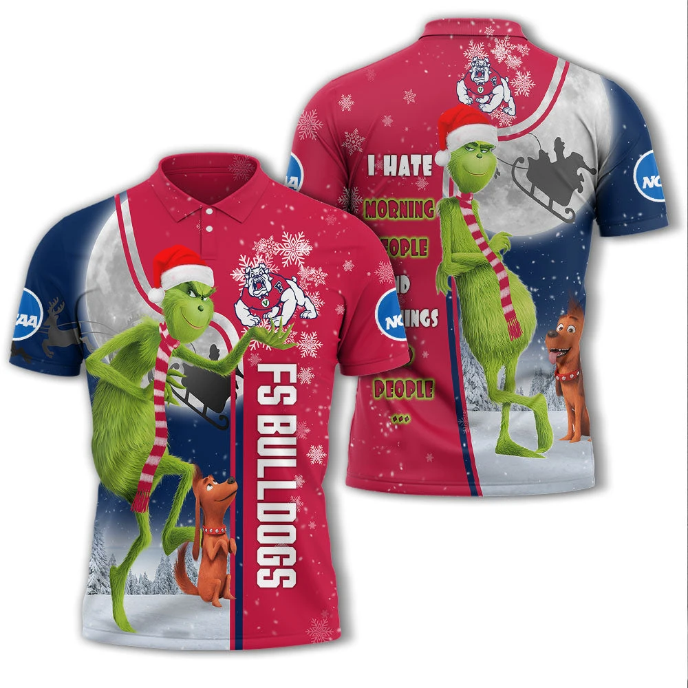 Personalized Funny Christmas The Grinch Fresno State Bulldogs NCAA I Hate Morning People Shirt Gifts Unisex 3D Polo - Bluefink 3 Personalized Funny Christmas The Grinch Fresno State Bulldogs NCAA I Hate Morning People Shirt Gifts Unisex 3D Polo - Bluefink