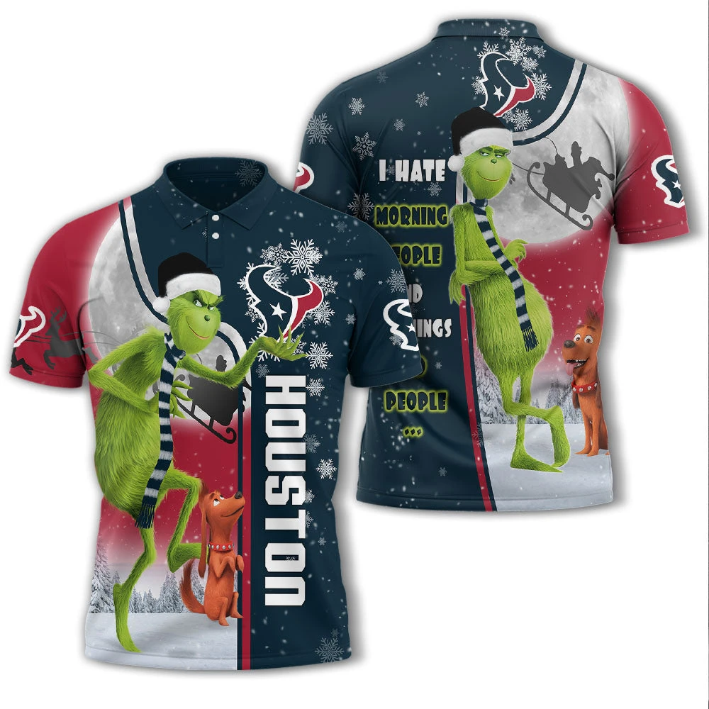 Personalized Funny Christmas The Grinch Houston Texans NFL I Hate Morning People Shirt Gifts Unisex 3D Polo - Bluefink 3 Personalized Funny Christmas The Grinch Houston Texans NFL I Hate Morning People Shirt Gifts Unisex 3D Polo - Bluefink