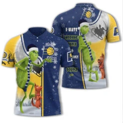 Personalized Funny Christmas The Grinch Indiana Pacers NBA I Hate Morning People Shirt Gifts Unisex 3D Polo - Bluefink