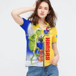 Personalized Funny Christmas The Grinch Kansas Jayhawks NCAA I Hate Morning People Shirt Gifts Unisex 3D Polo - Bluefink -CozyHomeStore Personalized Funny Christmas The Grinch Kansas Jayhawks NCAA I Hate Morning People Shirt Gifts Unisex 3D Polo 2