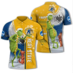 Personalized Funny Christmas The Grinch Kent State Golden Flashes NCAA I Hate Morning People Shirt Gifts Unisex 3D Polo - Bluefink