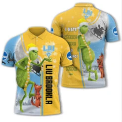 Personalized Funny Christmas The Grinch LIU Brooklyn Blackbirds NCAA I Hate Morning People Shirt Gifts Unisex 3D Polo - Bluefink