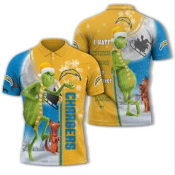 Personalized Funny Christmas The Grinch Los Angeles Chargers NFL I Hate Morning People Shirt Gifts Unisex 3D Polo - Bluefink