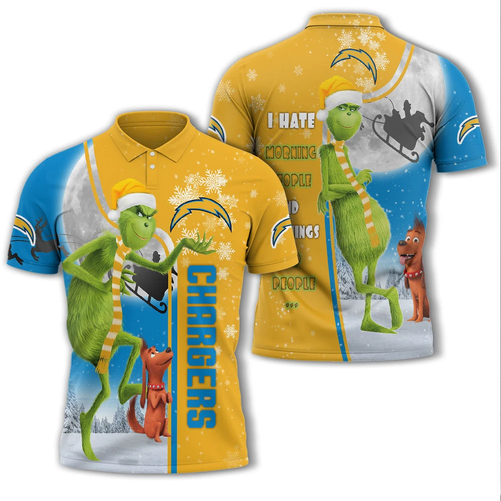 Personalized Funny Christmas The Grinch Los Angeles Chargers NFL I Hate Morning People Shirt Gifts Unisex 3D Polo - Bluefink 3 Personalized Funny Christmas The Grinch Los Angeles Chargers NFL I Hate Morning People Shirt Gifts Unisex 3D Polo - Bluefink