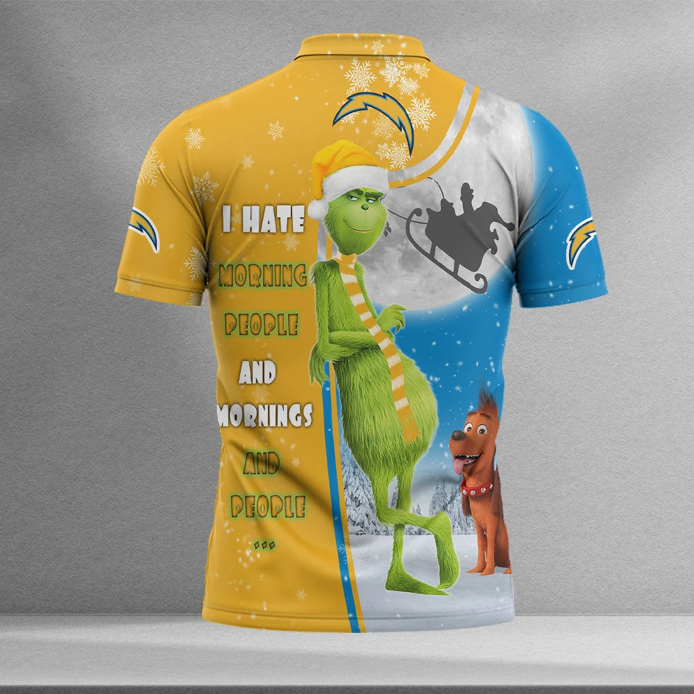 Personalized Funny Christmas The Grinch Los Angeles Chargers NFL I Hate Morning People Shirt Gifts Unisex 3D Polo - Bluefink 4 Personalized Funny Christmas The Grinch Los Angeles Chargers NFL I Hate Morning People Shirt Gifts Unisex 3D Polo - Bluefink - Image 2