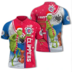 Personalized Funny Christmas The Grinch Los Angeles Clippers NBA I Hate Morning People Shirt Gifts Unisex 3D Polo - Bluefink