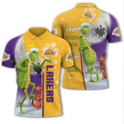 Personalized Funny Christmas The Grinch Los Angeles Lakers NBA I Hate Morning People Shirt Gifts Unisex 3D Polo - Bluefink