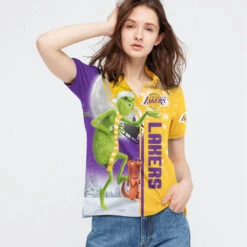 Personalized Funny Christmas The Grinch Los Angeles Lakers NBA I Hate Morning People Shirt Gifts Unisex 3D Polo - Bluefink -CozyHomeStore Personalized Funny Christmas The Grinch Los Angeles Lakers NBA I Hate Morning People Shirt Gifts Unisex 3D Polo 2