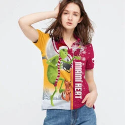 Personalized Funny Christmas The Grinch Miami Heat NBA I Hate Morning People Shirt Gifts Unisex 3D Polo - Bluefink -CozyHomeStore Personalized Funny Christmas The Grinch Miami Heat NBA I Hate Morning People Shirt Gifts Unisex 3D Polo 2