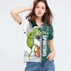 Personalized Funny Christmas The Grinch Michigan State Spartans NCAA I Hate Morning People Shirt Gifts Unisex 3D Polo - Bluefink -CozyHomeStore Personalized Funny Christmas The Grinch Michigan State Spartans NCAA I Hate Morning People Shirt Gifts Unisex 3D Polo 2