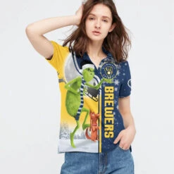 Personalized Funny Christmas The Grinch Milwaukee Brewers MLB I Hate Morning People Shirt Gifts Unisex 3D Polo - Bluefink -CozyHomeStore Personalized Funny Christmas The Grinch Milwaukee Brewers MLB I Hate Morning People Shirt Gifts Unisex 3D Polo 2