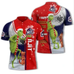 Personalized Funny Christmas The Grinch NJIT Highlanders NCAA I Hate Morning People Shirt Gifts Unisex 3D Polo - Bluefink