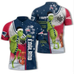 Personalized Funny Christmas The Grinch New England Patriots NFL I Hate Morning People Shirt Gifts Unisex 3D Polo - Bluefink