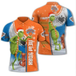 Personalized Funny Christmas The Grinch New York Knicks NBA I Hate Morning People Shirt Gifts Unisex 3D Polo - Bluefink