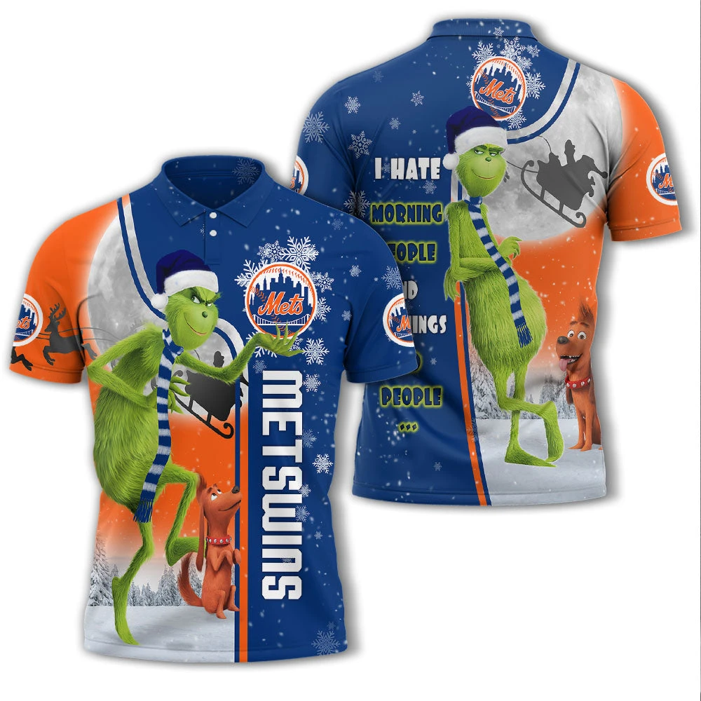Personalized Funny Christmas The Grinch New York Mets MLB I Hate Morning People Shirt Gifts Unisex 3D Polo - Bluefink 3 Personalized Funny Christmas The Grinch New York Mets MLB I Hate Morning People Shirt Gifts Unisex 3D Polo - Bluefink