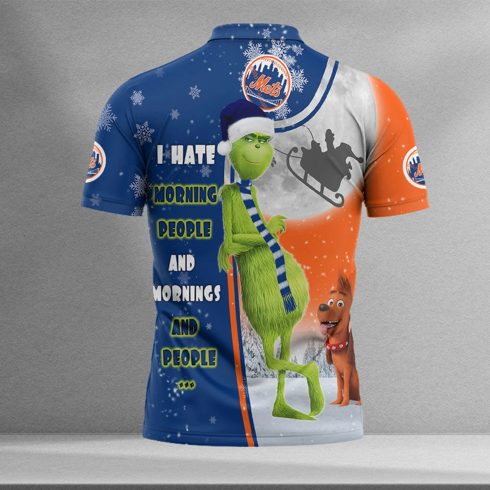 Personalized Funny Christmas The Grinch New York Mets MLB I Hate Morning People Shirt Gifts Unisex 3D Polo - Bluefink 4 Personalized Funny Christmas The Grinch New York Mets MLB I Hate Morning People Shirt Gifts Unisex 3D Polo - Bluefink - Image 2