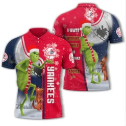Personalized Funny Christmas The Grinch New York Yankees MLB I Hate Morning People Shirt Gifts Unisex 3D Polo - Bluefink