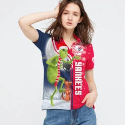 Personalized Funny Christmas The Grinch New York Yankees MLB I Hate Morning People Shirt Gifts Unisex 3D Polo - Bluefink -CozyHomeStore Personalized Funny Christmas The Grinch New York Yankees MLB I Hate Morning People Shirt Gifts Unisex 3D Polo 2