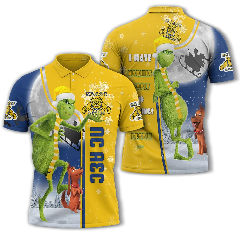 Personalized Funny Christmas The Grinch North Carolina AT Aggies NCAA I Hate Morning People Shirt Gifts Unisex 3D Polo - Bluefink 3 Personalized Funny Christmas The Grinch North Carolina AT Aggies NCAA I Hate Morning People Shirt Gifts Unisex 3D Polo - Bluefink