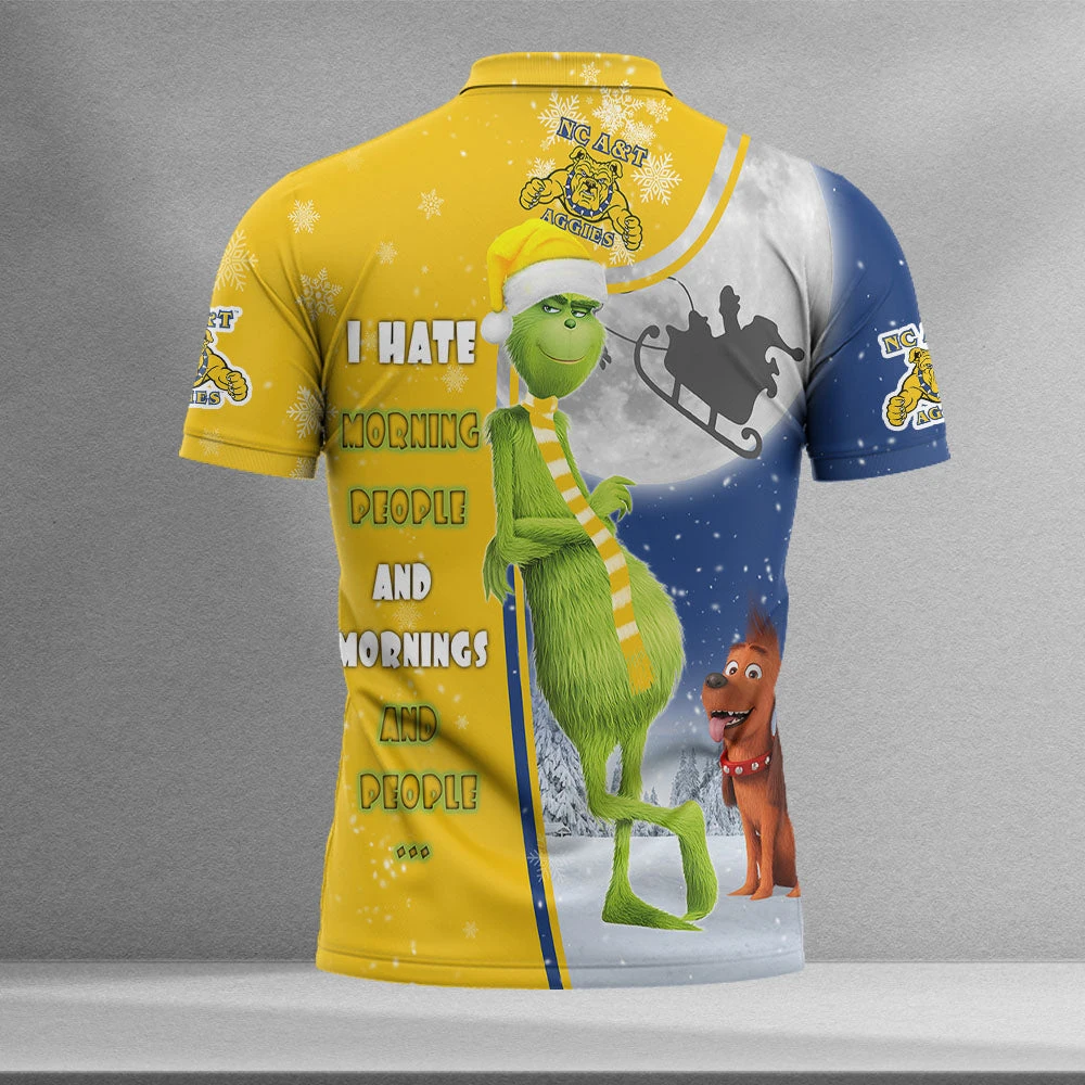 Personalized Funny Christmas The Grinch North Carolina AT Aggies NCAA I Hate Morning People Shirt Gifts Unisex 3D Polo - Bluefink 4 Personalized Funny Christmas The Grinch North Carolina AT Aggies NCAA I Hate Morning People Shirt Gifts Unisex 3D Polo - Bluefink - Image 2