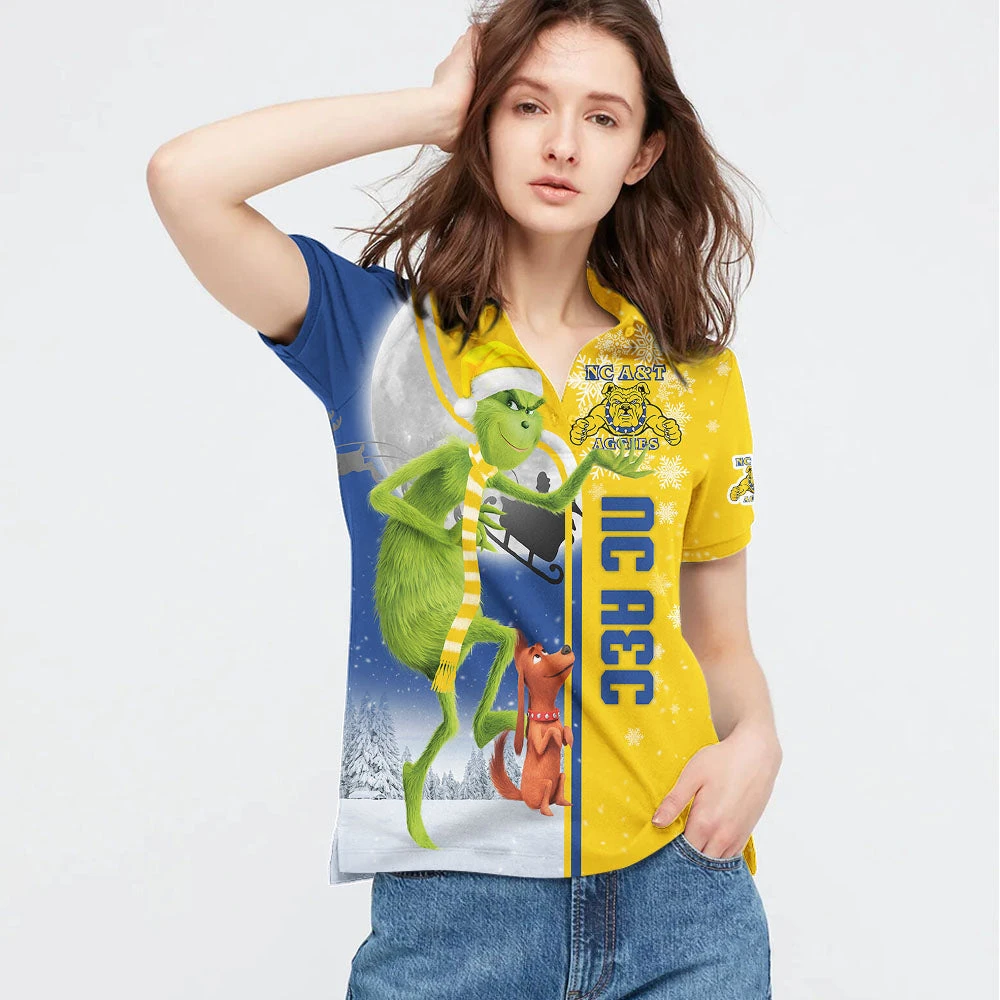 Personalized Funny Christmas The Grinch North Carolina AT Aggies NCAA I Hate Morning People Shirt Gifts Unisex 3D Polo - Bluefink 5 Personalized Funny Christmas The Grinch North Carolina AT Aggies NCAA I Hate Morning People Shirt Gifts Unisex 3D Polo - Bluefink - Image 3