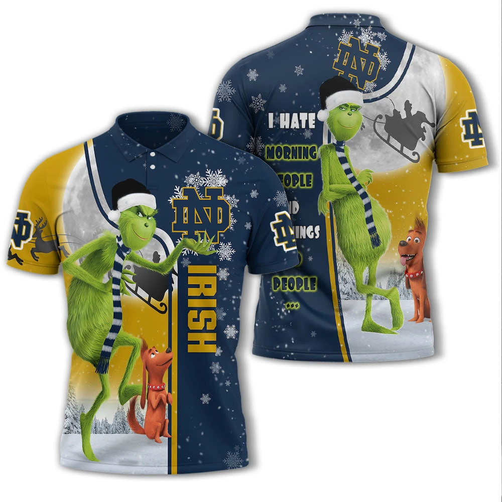 Personalized Funny Christmas The Grinch Notre Dame Fighting Irish NCAA I Hate Morning People Shirt Gifts Unisex 3D Polo - Bluefink 2 Personalized Funny Christmas The Grinch Notre Dame Fighting Irish NCAA I Hate Morning People Shirt Gifts Unisex 3D Polo - Bluefink