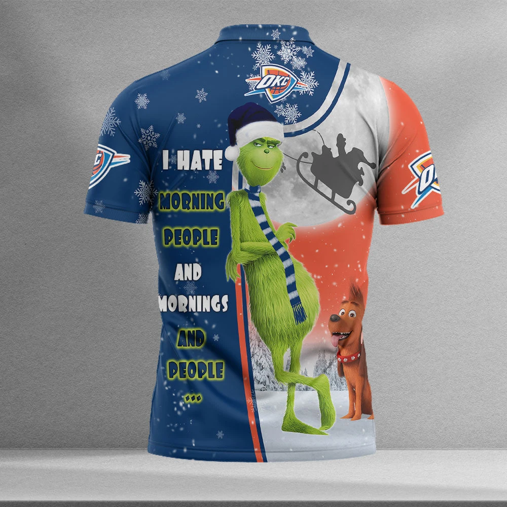 Personalized Funny Christmas The Grinch Oklahoma City Thunder NBA I Hate Morning People Shirt Gifts Unisex 3D Polo - Bluefink 4 Personalized Funny Christmas The Grinch Oklahoma City Thunder NBA I Hate Morning People Shirt Gifts Unisex 3D Polo - Bluefink - Image 2