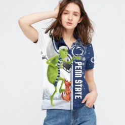 Personalized Funny Christmas The Grinch Penn State Nittany Lions NCAA I Hate Morning People Shirt Gifts Unisex 3D Polo - Bluefink -CozyHomeStore Personalized Funny Christmas The Grinch Penn State Nittany Lions NCAA I Hate Morning People Shirt Gifts Unisex 3D Polo 2