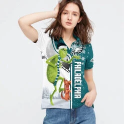 Personalized Funny Christmas The Grinch Philadelphia Eagles NFL I Hate Morning People Shirt Gifts Unisex 3D Polo - Bluefink -CozyHomeStore Personalized Funny Christmas The Grinch Philadelphia Eagles NFL I Hate Morning People Shirt Gifts Unisex 3D Polo 2