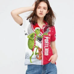 Personalized Funny Christmas The Grinch Portland Trail Blazers NBA I Hate Morning People Shirt Gifts Unisex 3D Polo - Bluefink -CozyHomeStore Personalized Funny Christmas The Grinch Portland Trail Blazers NBA I Hate Morning People Shirt Gifts Unisex 3D Polo 2