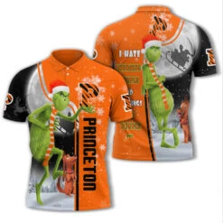 Personalized Funny Christmas The Grinch Princeton Tigers NCAA I Hate Morning People Shirt Gifts Unisex 3D Polo - Bluefink