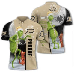 Personalized Funny Christmas The Grinch Purdue Boilermakers NCAA I Hate Morning People Shirt Gifts Unisex 3D Polo - Bluefink