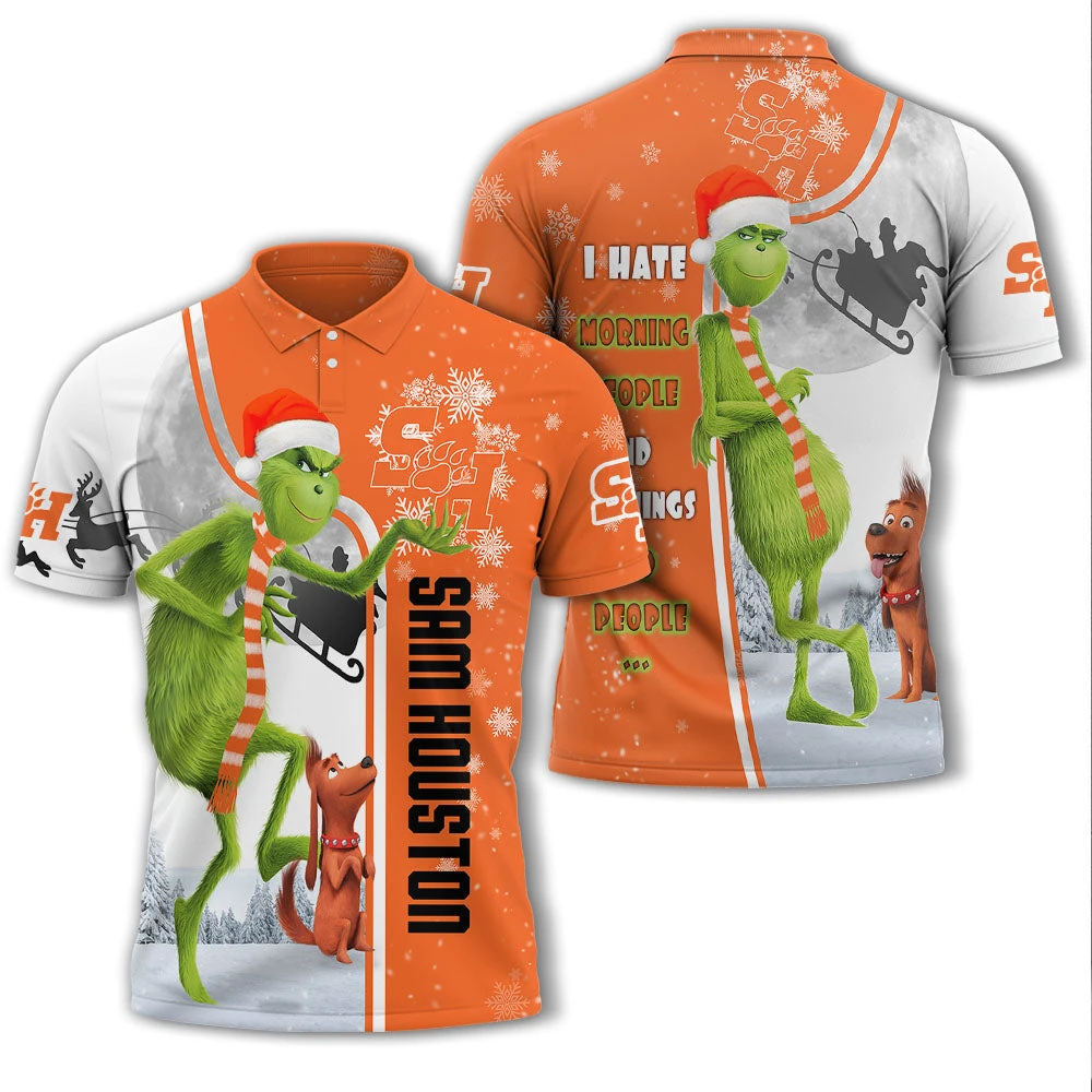 Personalized Funny Christmas The Grinch Sam Houston State Bearkats NCAA I Hate Morning People Shirt Gifts Unisex 3D Polo - Bluefink 3 Personalized Funny Christmas The Grinch Sam Houston State Bearkats NCAA I Hate Morning People Shirt Gifts Unisex 3D Polo - Bluefink