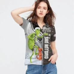 Personalized Funny Christmas The Grinch San Antonio Spurs NBA I Hate Morning People Shirt Gifts Unisex 3D Polo - Bluefink -CozyHomeStore Personalized Funny Christmas The Grinch San Antonio Spurs NBA I Hate Morning People Shirt Gifts Unisex 3D Polo 2