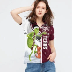 Personalized Funny Christmas The Grinch Texas AM Aggies NCAA I Hate Morning People Shirt Gifts Unisex 3D Polo - Bluefink -CozyHomeStore Personalized Funny Christmas The Grinch Texas AM Aggies NCAA I Hate Morning People Shirt Gifts Unisex 3D Polo 2