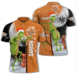 Personalized Funny Christmas The Grinch Texas Longhorns NCAA I Hate Morning People Shirt Gifts Unisex 3D Polo - Bluefink