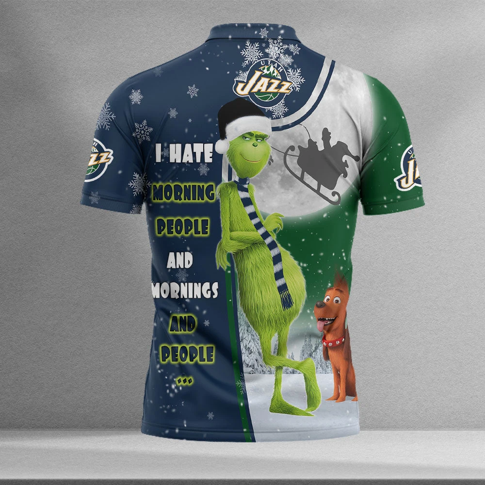 Personalized Funny Christmas The Grinch Utah Jazz NBA I Hate Morning People Shirt Gifts Unisex 3D Polo - Bluefink 4 Personalized Funny Christmas The Grinch Utah Jazz NBA I Hate Morning People Shirt Gifts Unisex 3D Polo - Bluefink - Image 2
