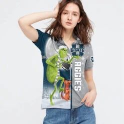 Personalized Funny Christmas The Grinch Utah State Aggies NCAA I Hate Morning People Shirt Gifts Unisex 3D Polo - Bluefink -CozyHomeStore Personalized Funny Christmas The Grinch Utah State Aggies NCAA I Hate Morning People Shirt Gifts Unisex 3D Polo 2