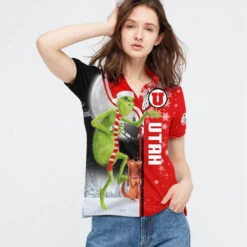 Personalized Funny Christmas The Grinch Utah Utes NCAA I Hate Morning People Shirt Gifts Unisex 3D Polo - Bluefink -CozyHomeStore Personalized Funny Christmas The Grinch Utah Utes NCAA I Hate Morning People Shirt Gifts Unisex 3D Polo 2