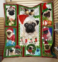 Personalized Merry Christmas Pug Quilt Bedding Set - Great For Bedroom Decor And Family Gifts - Bluefink