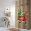 Personalized Red Truck Christmas Shower Curtain Optional Bath Decor - Bluefink -CozyHomeStore Personalized Red Truck Christmas Shower Curtain Optional Bath Decor 0