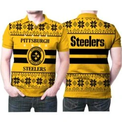 Pittsburgh Steelers Light Up Ugly Christmas 3D Printed Gift For Pittsburgh Steelers Fan Polo Shirt - Bluefink