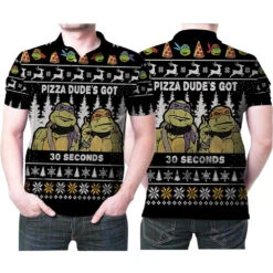 Pizza Dudes Got 30 Seconds Ninja Turtle Ugly Christmas 3D Printed Gift For Ninja Turtle Fan Polo Shirt - Bluefink
