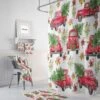 Red Truck Christmas Shower Curtain, Holiday Shower Curtain, Christmas Bathroom Decor - Bluefink