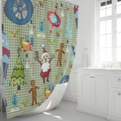 CozyHomeStore -CozyHomeStore Retro Mid Century Modern Christmas Shower Curtain 1