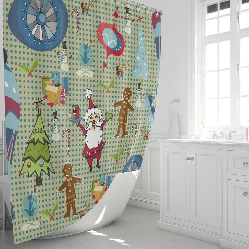 Retro Mid Century Modern Christmas Shower Curtain - Bluefink 4 Retro Mid Century Modern Christmas Shower Curtain - Bluefink - Image 2