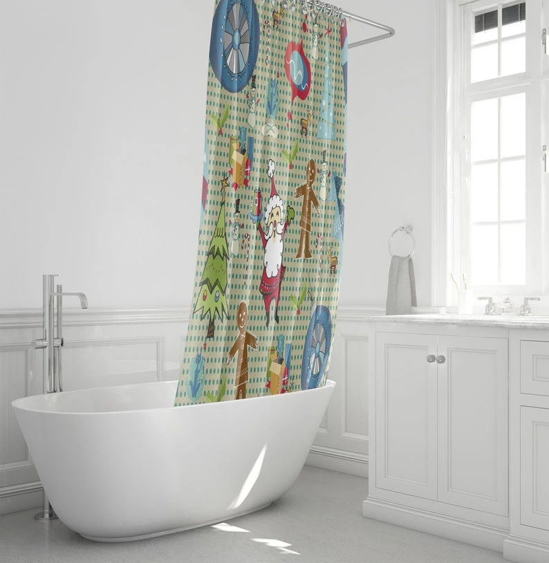 Retro Mid Century Modern Christmas Shower Curtain - Bluefink 6 Retro Mid Century Modern Christmas Shower Curtain - Bluefink - Image 4